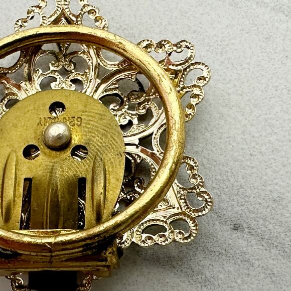 Vintage German Ornate Floral Gold Tone Dress Scarf Clip Filigree ✨ - Picture 10 of 11